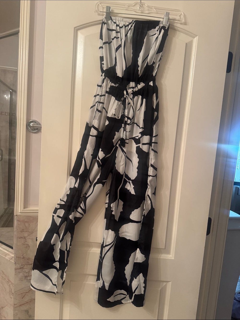 Strapless Black & White Floral Jumpsuit